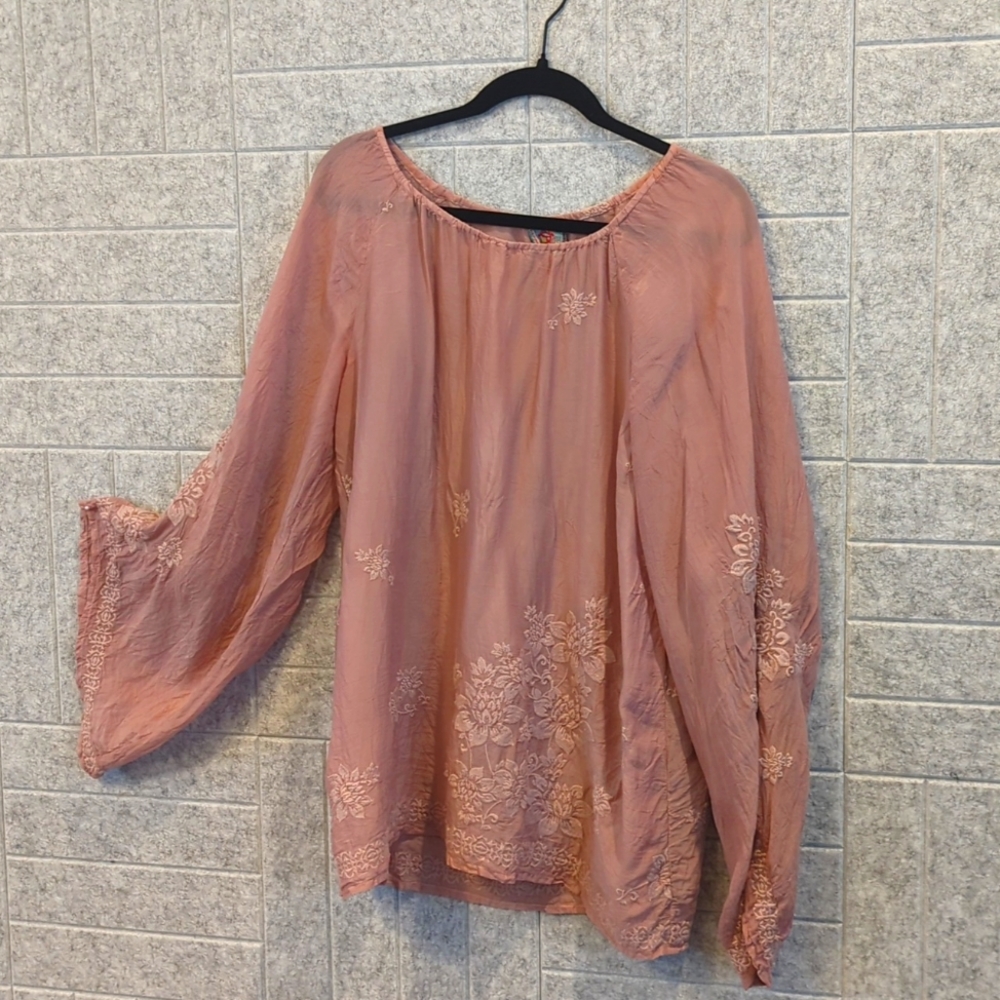Johnny Was , medium, blush pink blouse